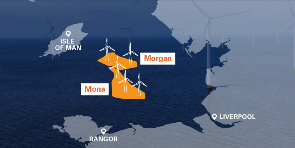 An image showing location of Morgan and Mona projects off the UK coast in Irish Sea