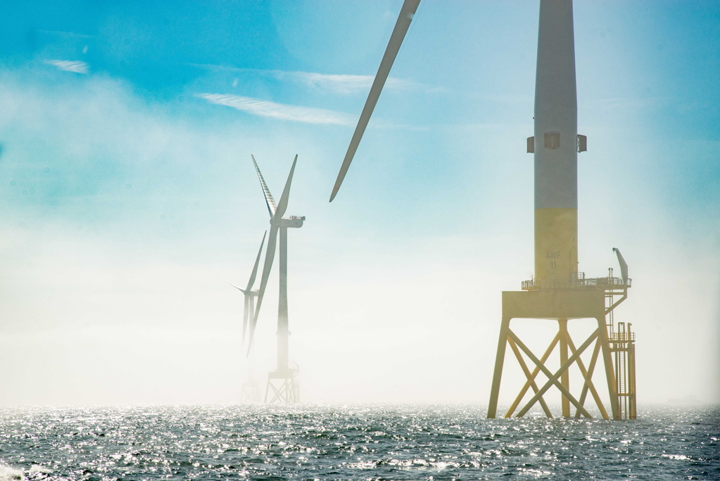 A photo of the wind turbines at Vattenfall's European Offshore Wind Deployment Centre (EOWDC) offshore wind farm