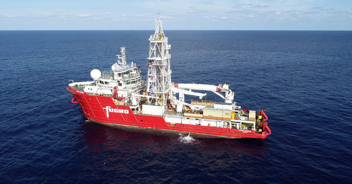 A photo of the geotechnical vessel Fugro Mariner at sea