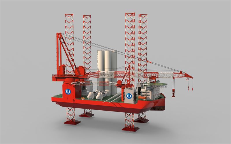 An image showing a 3D model of CTG's new wind turbine installation vessel