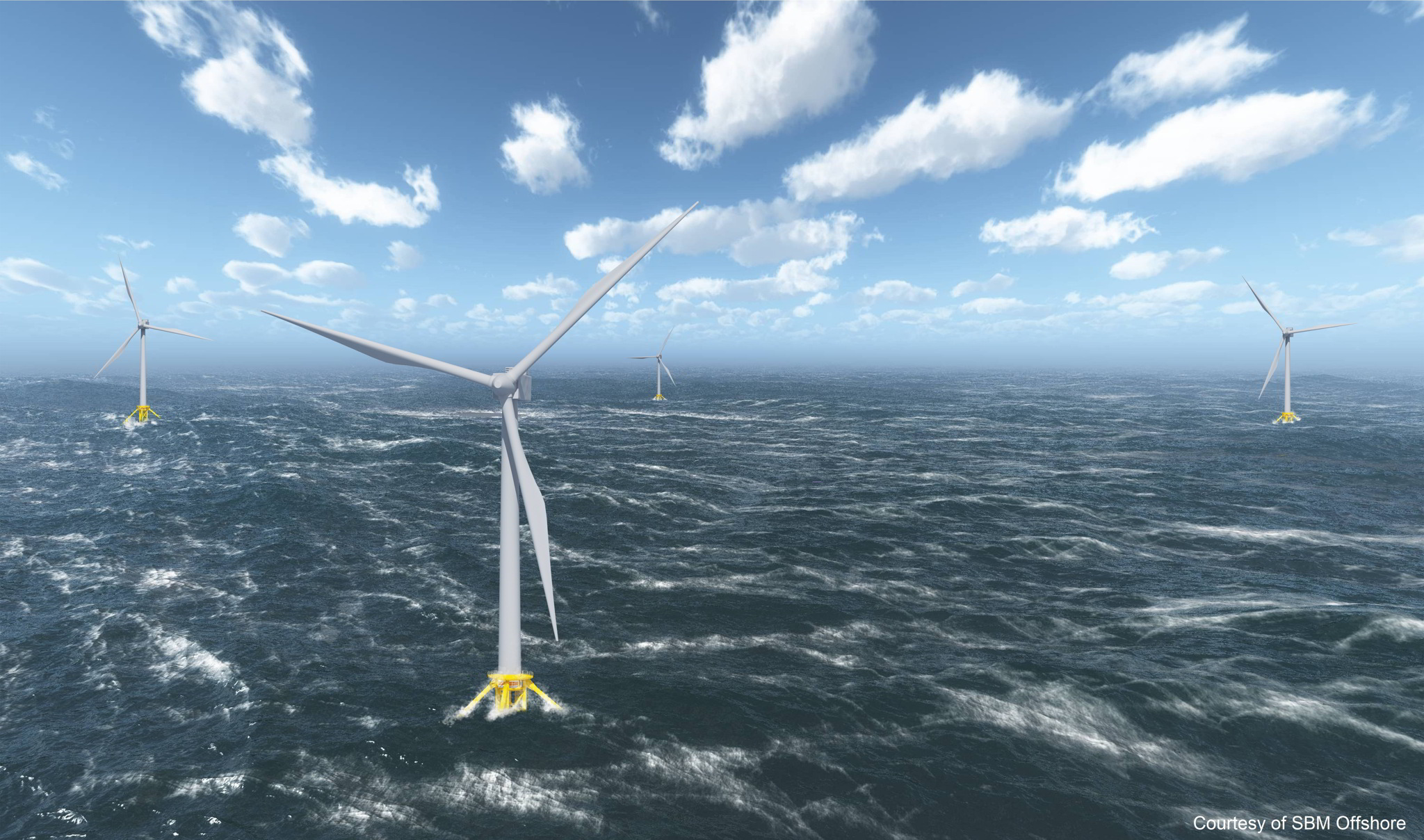 An image rendering a floating wind farm by Floventis Energy