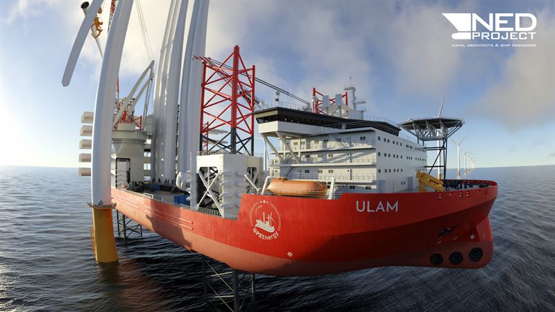 An image rendering NED-Project's wind turbine installation vessel
