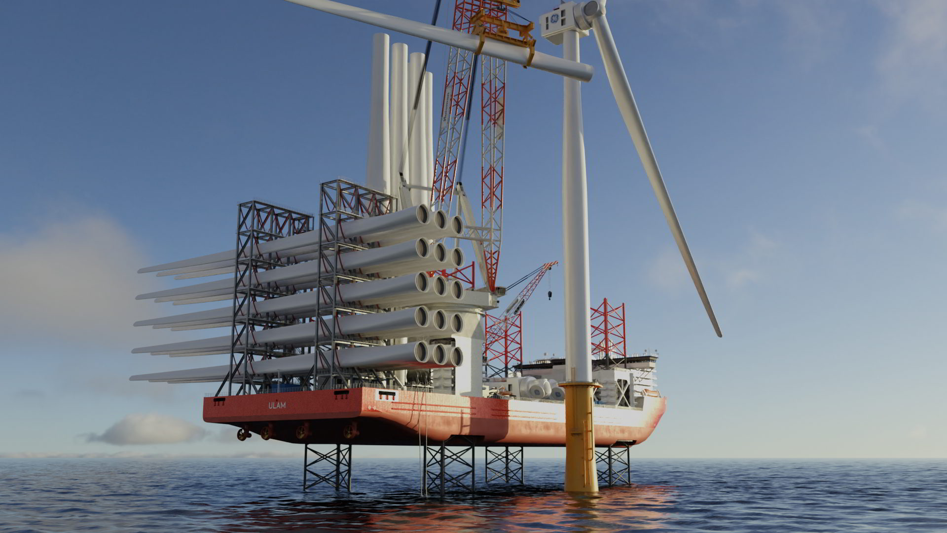 An image rendering NED-Project's wind turbine installation vessel