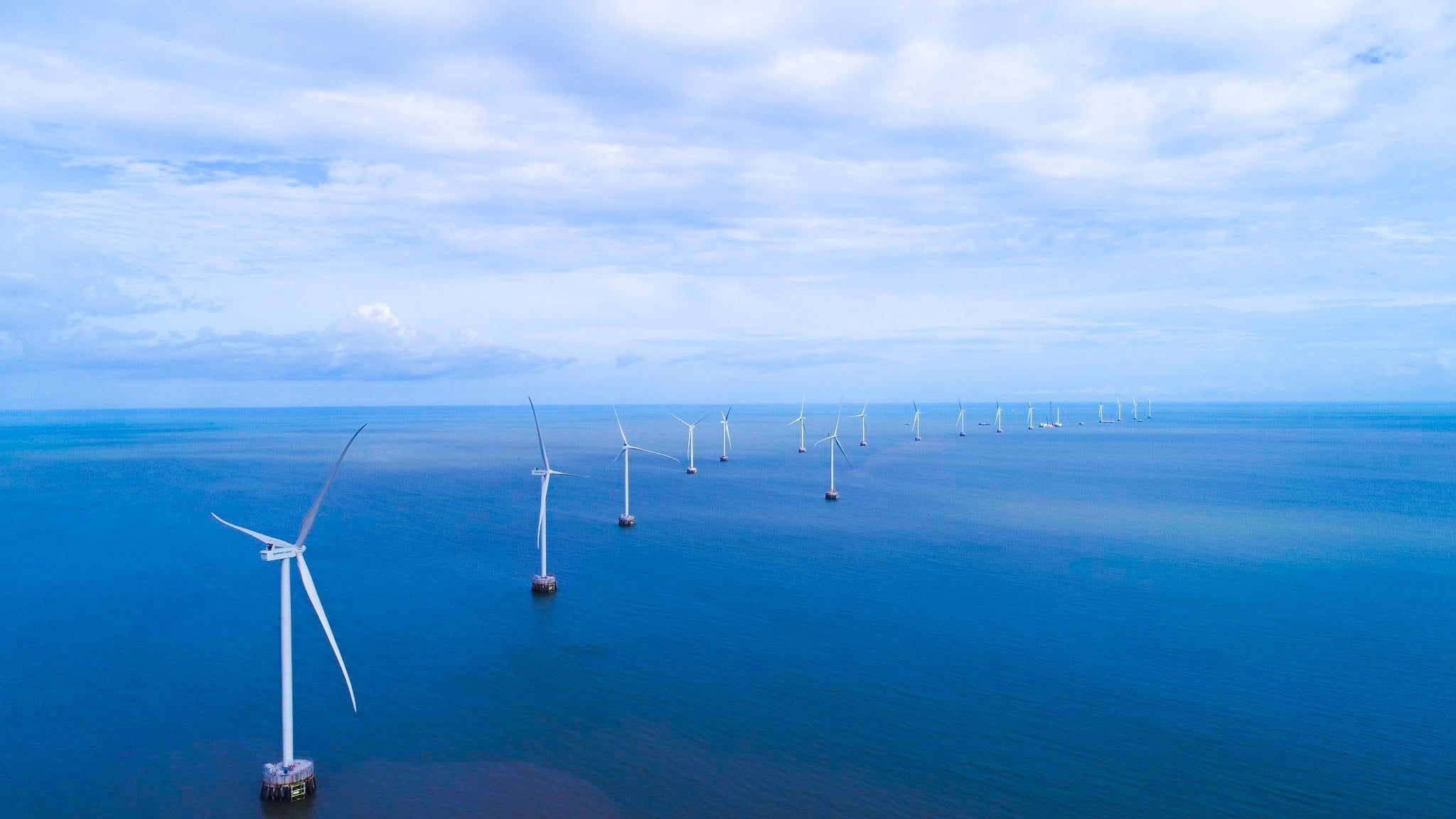 An aerial photo of the Tan Thuan nearshore wind farm in Vietnam