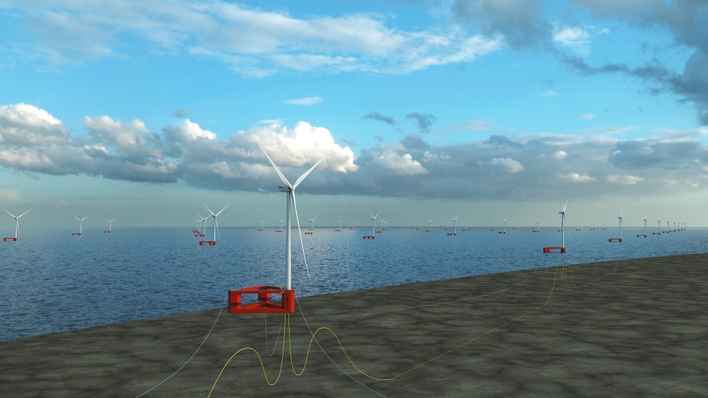 An image rendering Equinor's Wind Semi floating wind foundation
