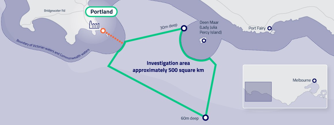 A map of investigation area for Spinifex project offshore Portland, Australia