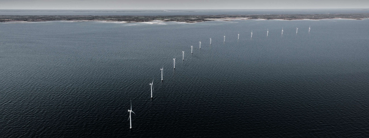 An aerial photo of the Kårehamn offshore wind farm in Sweden, owned by RWE