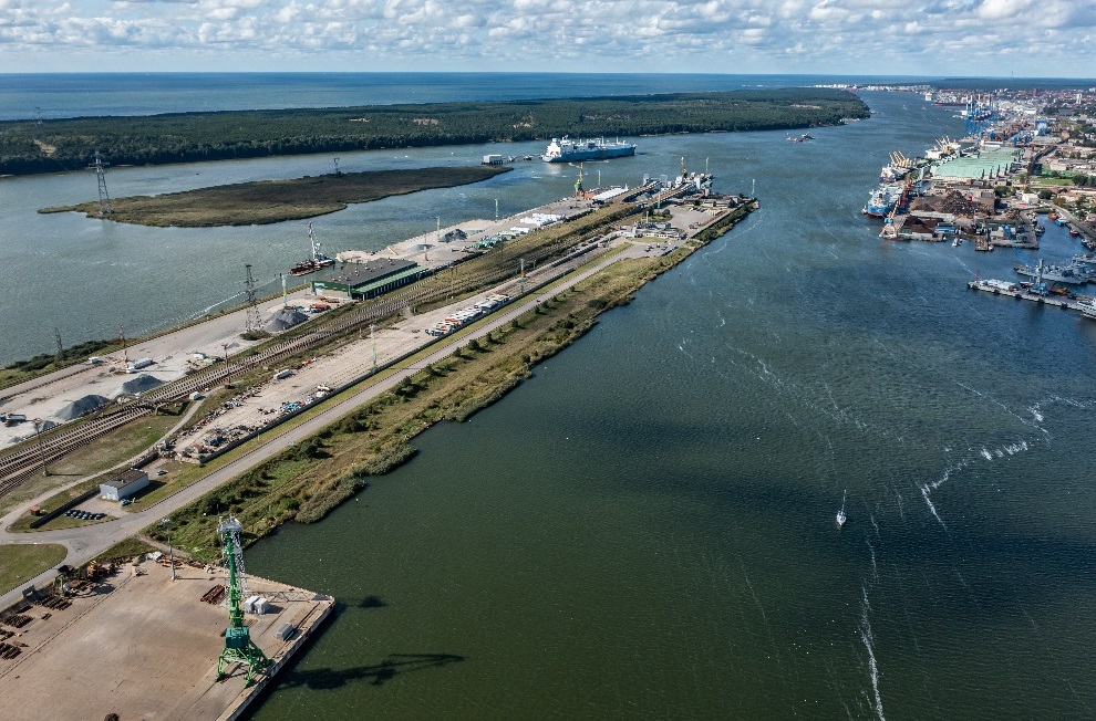 An aerial photo of the Port of Klaipeda in Lithuania