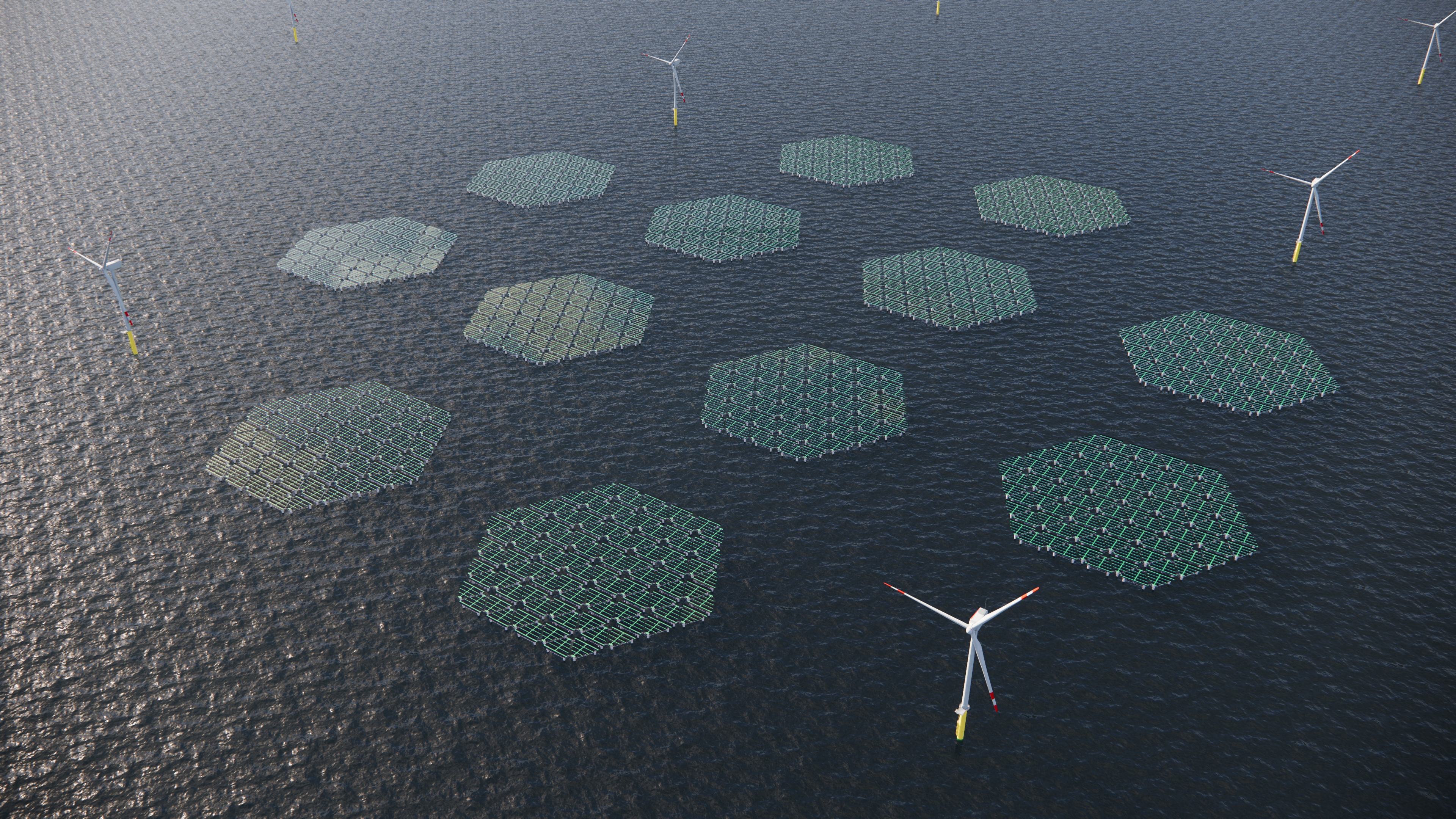 Illustration/Offshore floating solar with offshore wind (Courtesy of SolarDuck)