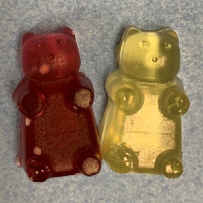 A photo of the gummy bears made from the wind turbine blade resin developed by researchers at Michigan State University