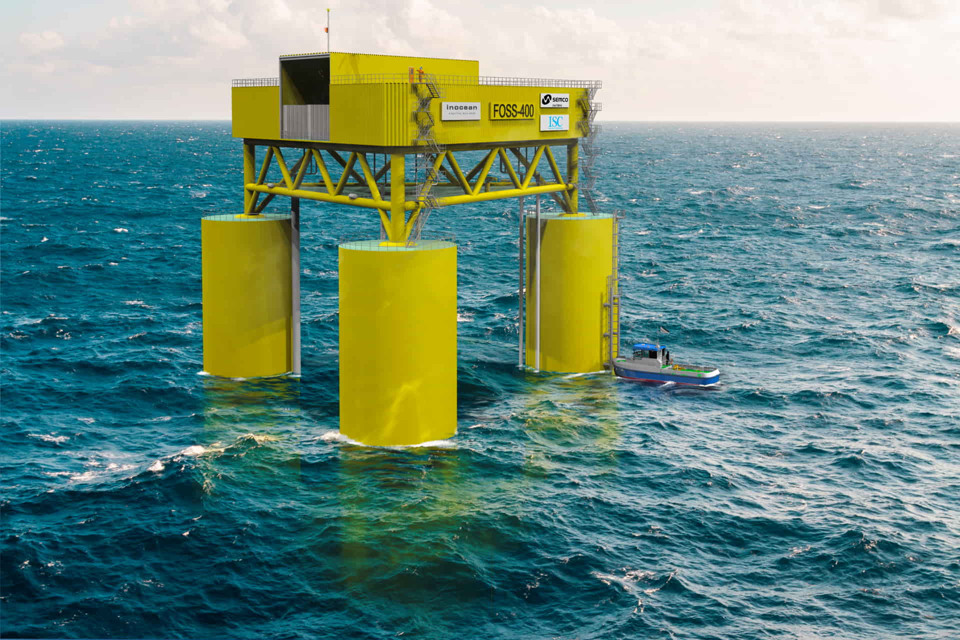 An image rendering of the floating offshore substation developed by Semco Maritime, ISC and Inocean
