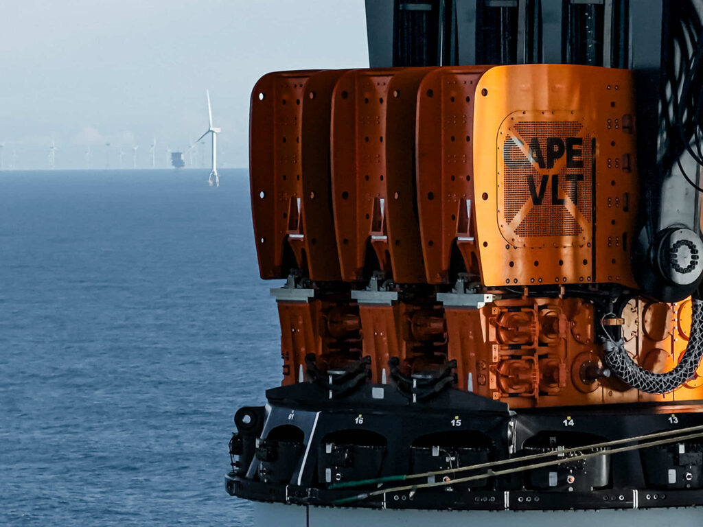 A photo of CAPE Holland's vibro lifting tool being used offshore