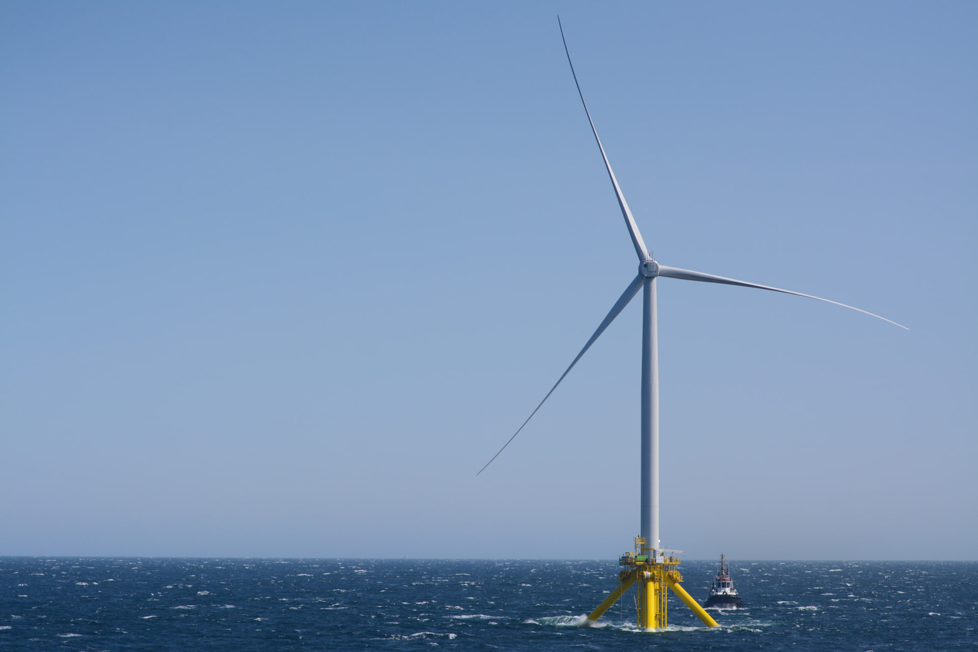 A photo of the TetraSpar floating wind turbine installed offshore in Norway