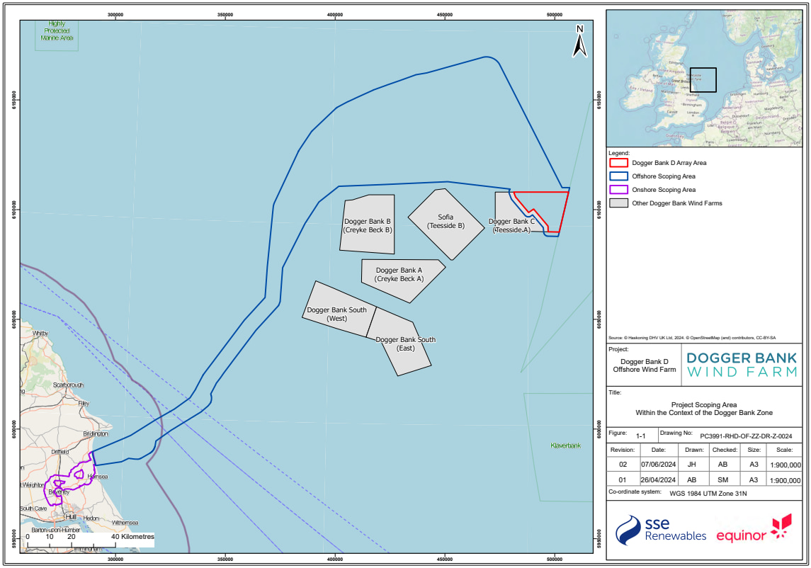 A map of the Dogger Bank D offshore wind project