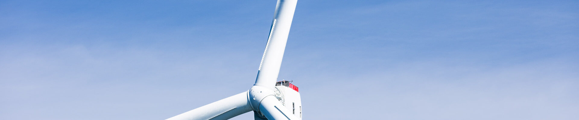 A close-up of a GE Haliade-X turbine at Vineyard Wind 1 offshore wind farm in Massachusetts