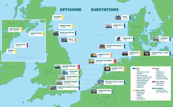 A map showing locations of offshore projects on which Iv has been contracted for platform design