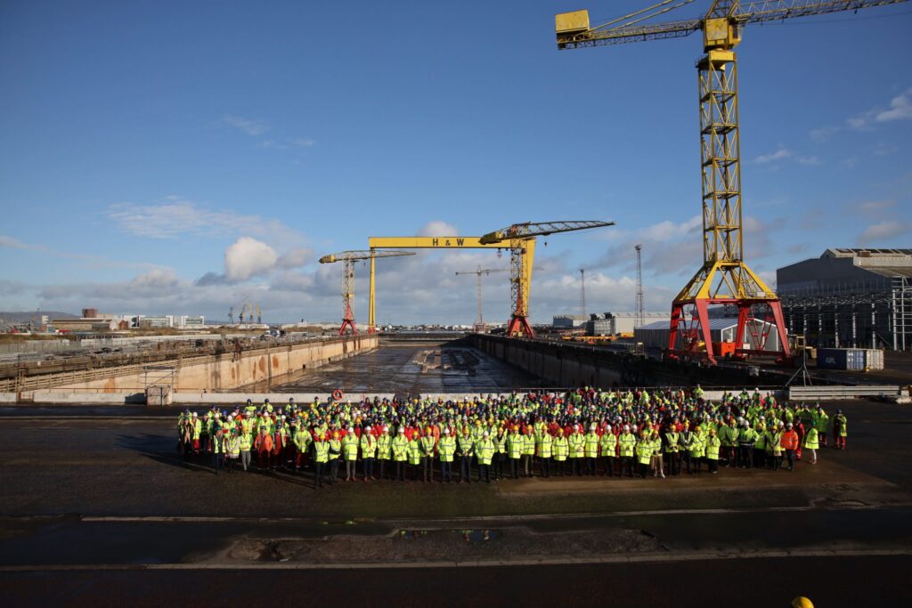 A photo of Navantia-Harland & Wolff team at Harland & Wolff's shipyard in Belfast