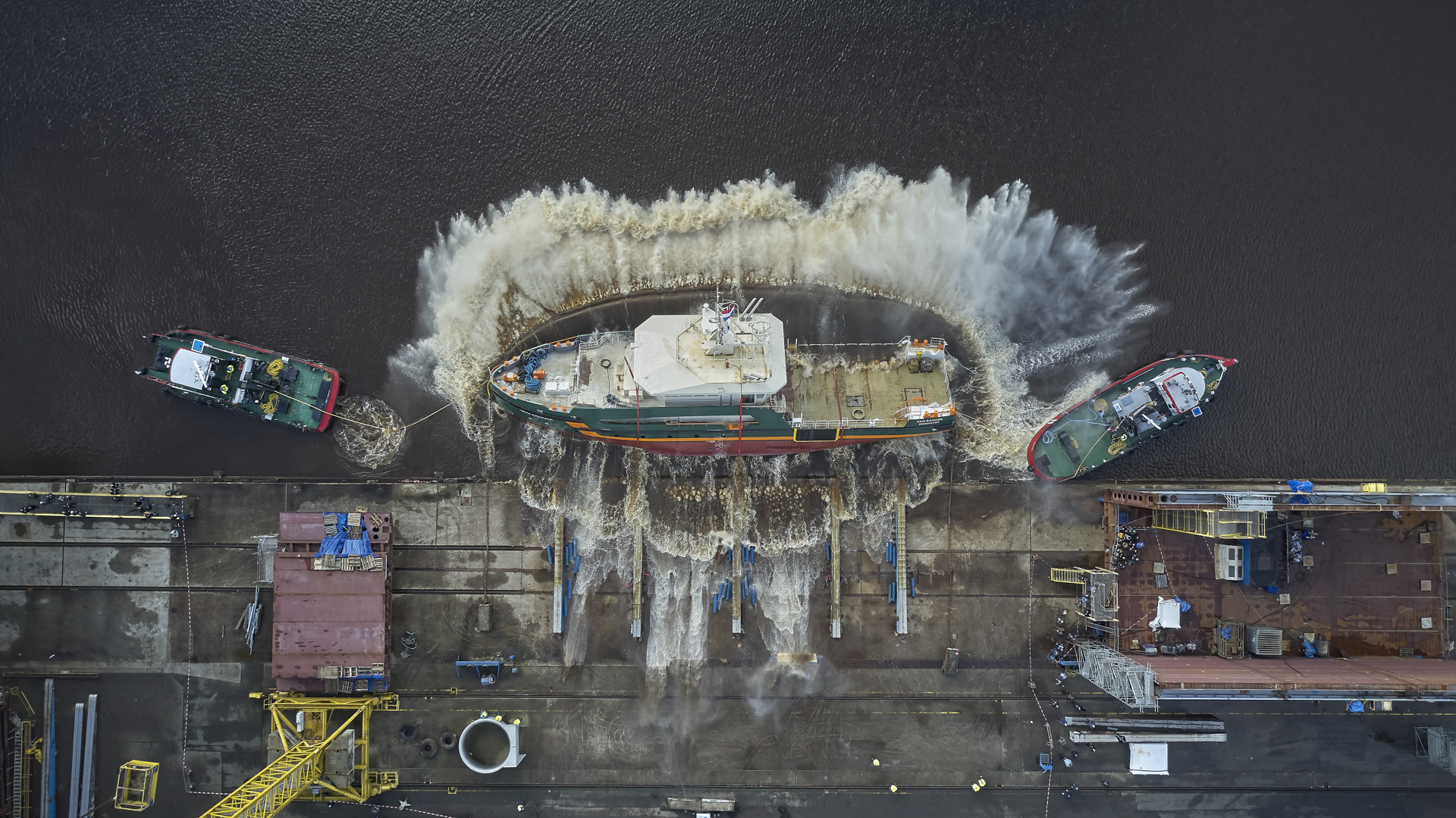 Onderzoeksschip Geo Ranger gaat te water. Foto Koninklijke Niestern Sander.