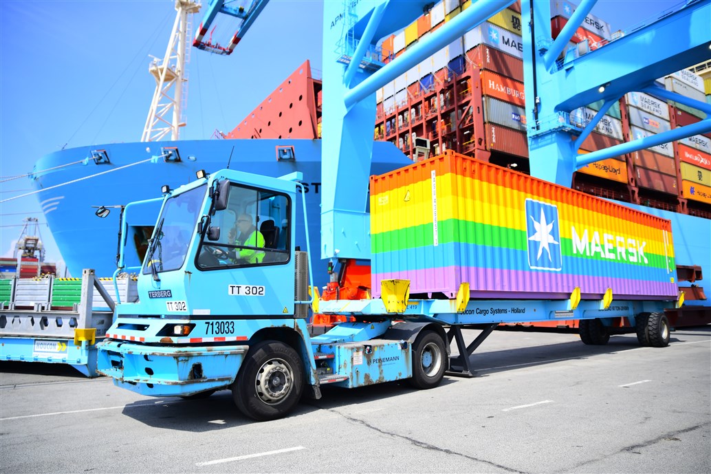 Rainbow containers at APM Terminals Maasvlakte II.