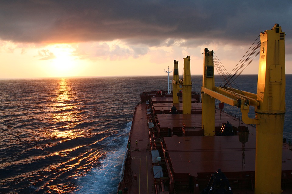 Dry bulk vessel in the sunset