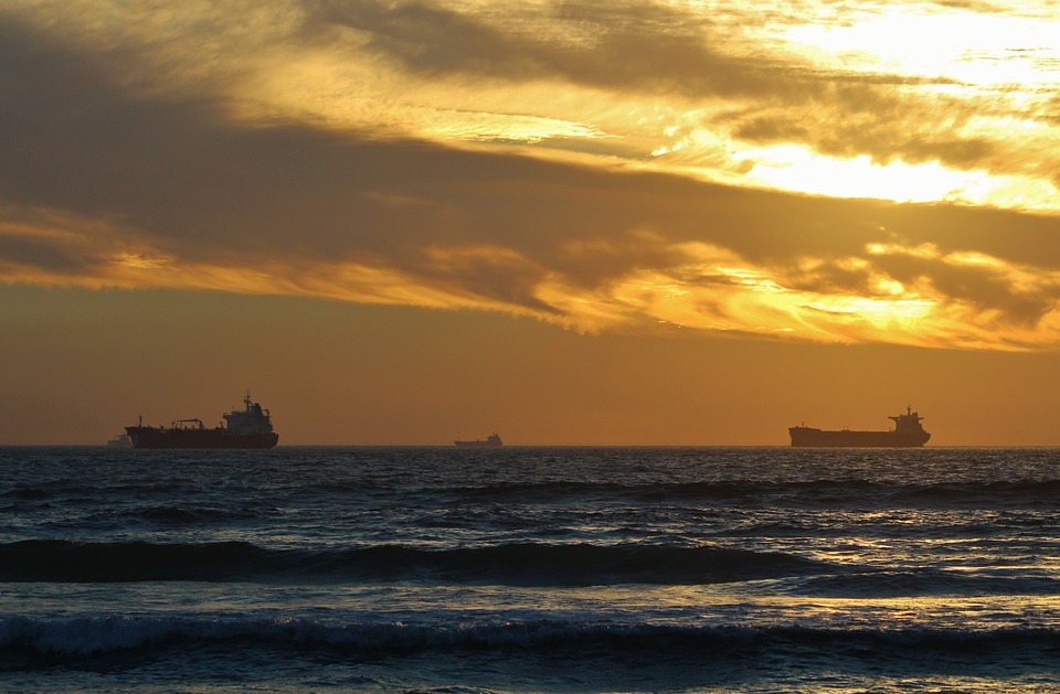 ships in sunset