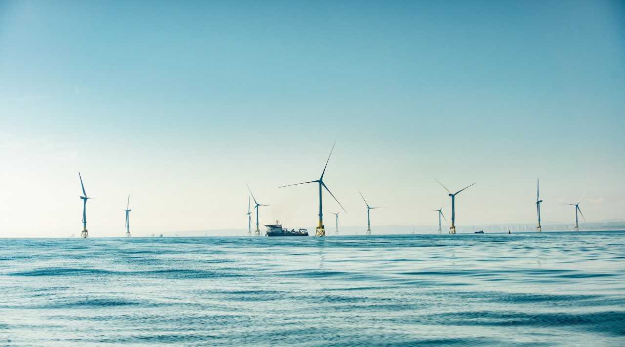 A photo of Vattenfall's EOWDC offshore wind project