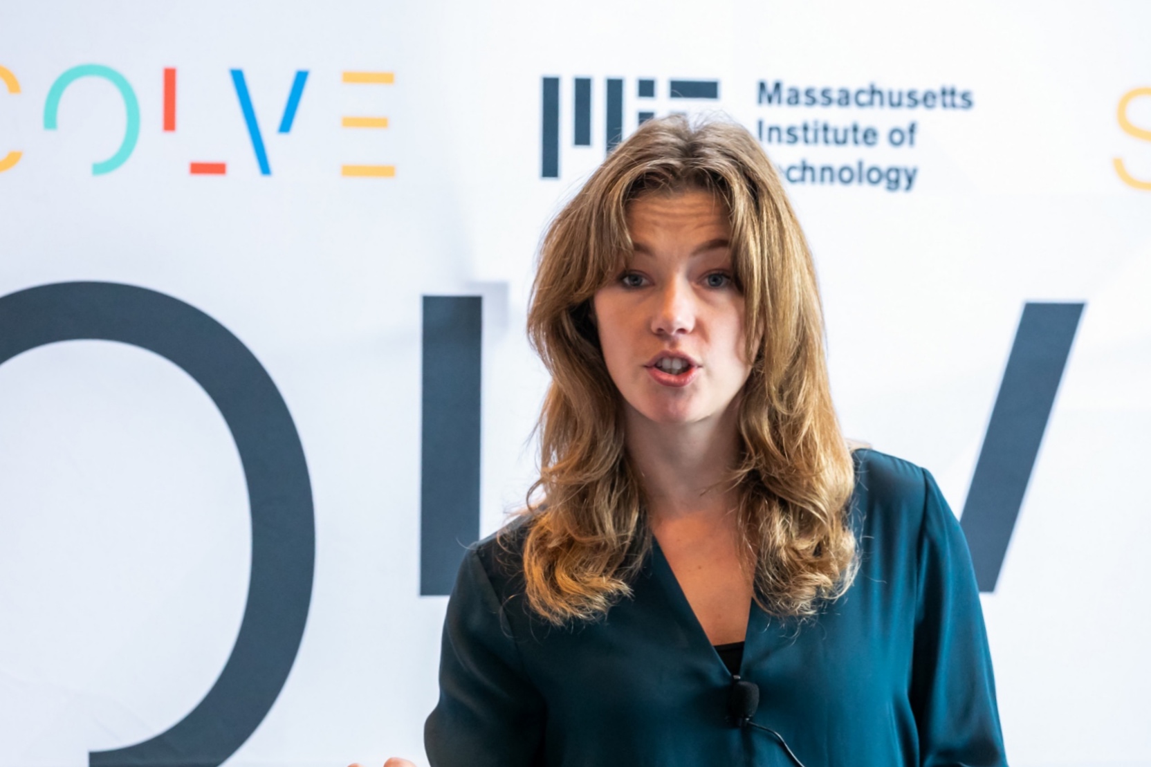 Deanna MacDonald CEO of BLOC presenting at the MIT's Solve’s Coastal Communities Challenge, for its work in developing shipping Emissions Monitoring Reporting (MRV) solutions.