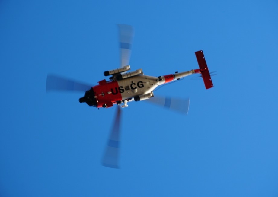 A US Coast Guard MH-60 Jayhawk helicopter medevaced the two crew