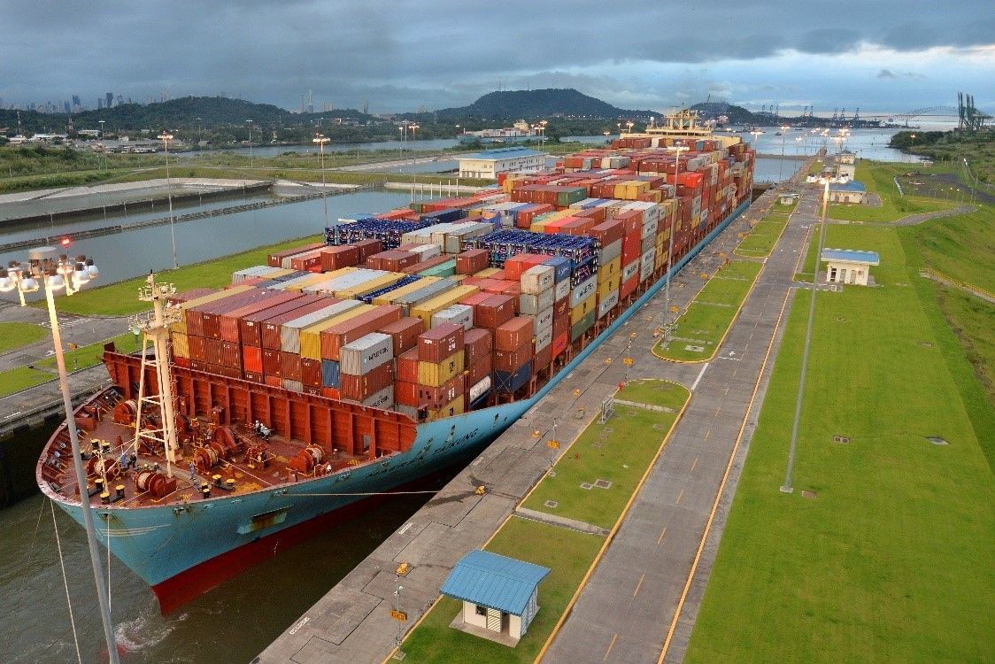 Container vessel transiting the Panama Canal Cocoli Locks