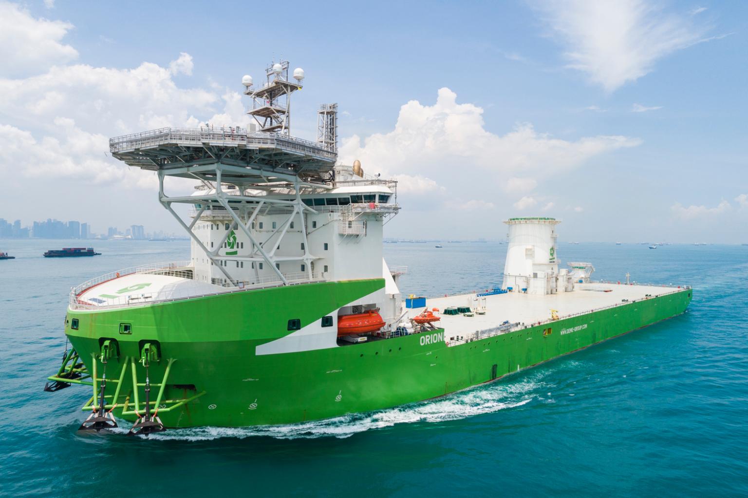 DEME's LNG-fueled offshore installation vessel heads for Europe