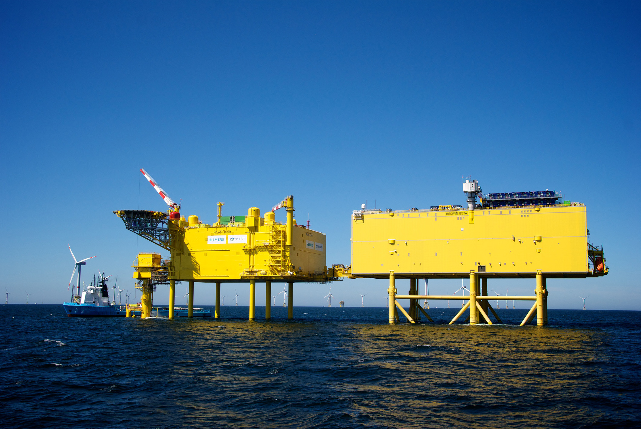 Photo showing HelWin Alpha and Beta Platforms in the North Sea