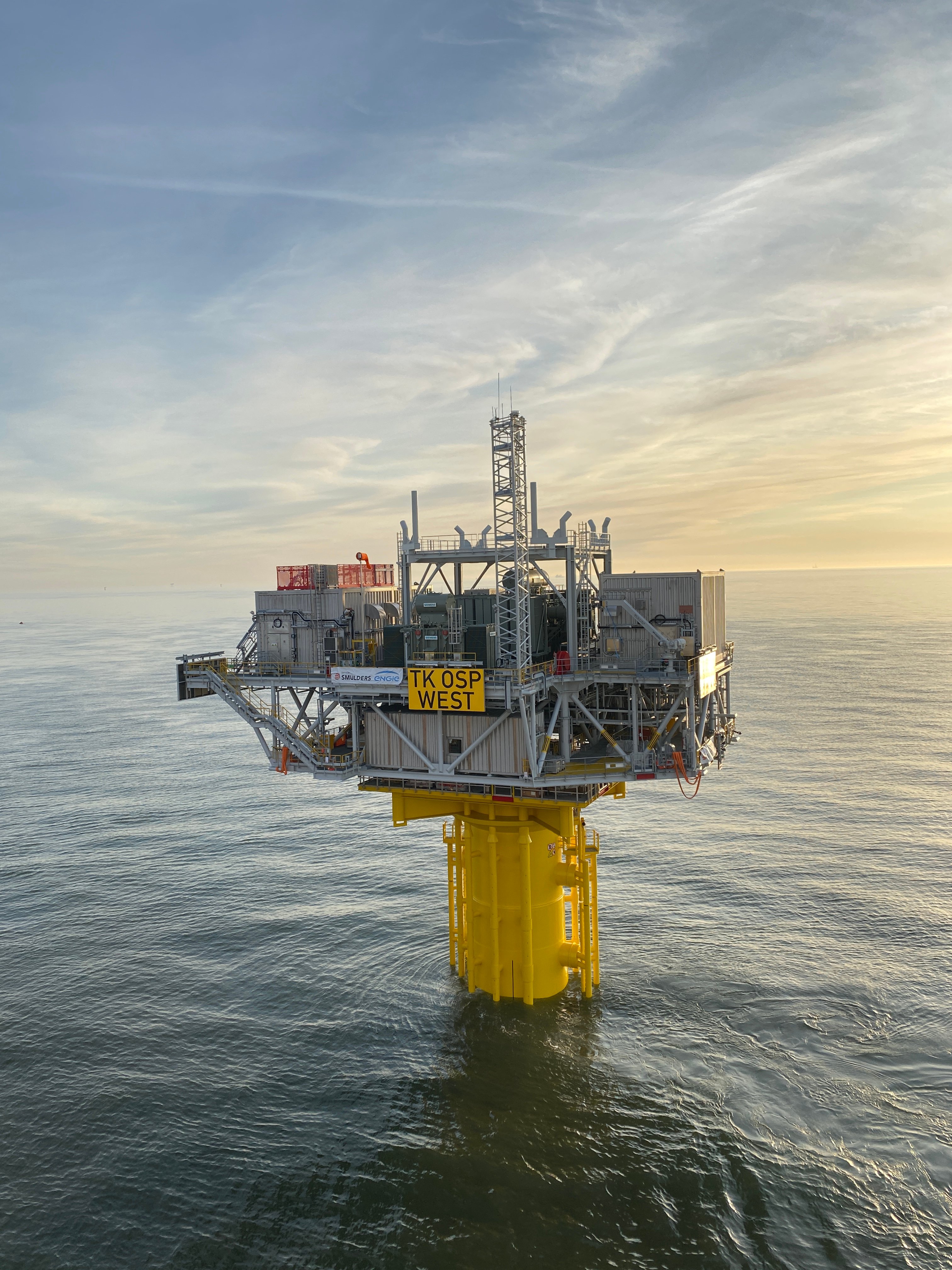 A photo of Triton Knoll offshore substation OSP West fully installed at its offshore location