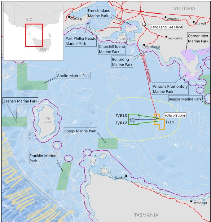 Location of the Rockhopper, Trefoil, and Yolla permits; Source: NOPSEMA