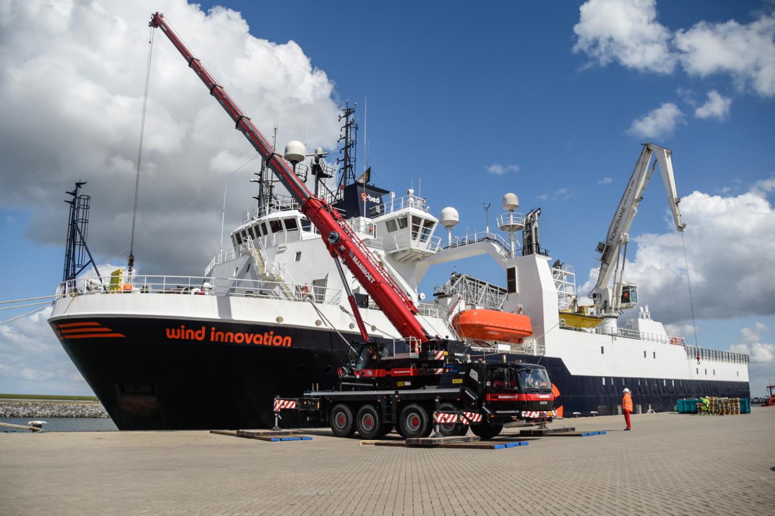 A photo of the Wind Innovation vessel mobilising for Borkum Riffgrund 2 offshore wind farm