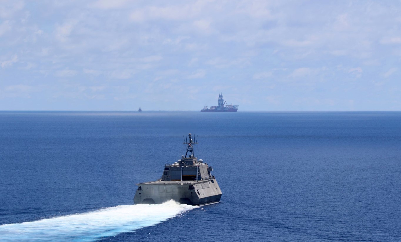 USS Montgomery and West Capella in the background; Photo by: Naval Aircrewmen Helicopter 3rd Class Christopher Fred