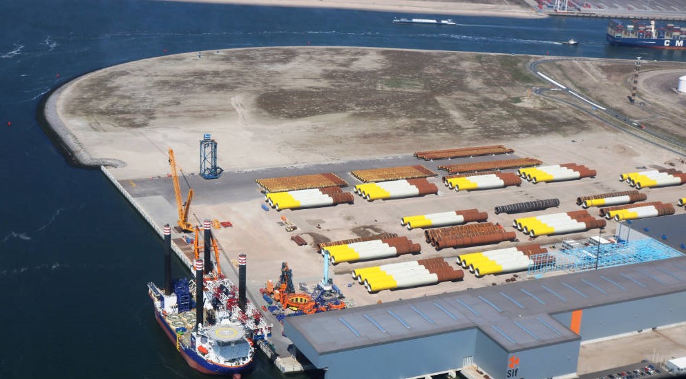 An aerial photo of Sif's site at Port of Rotterdam, including the marshalling site