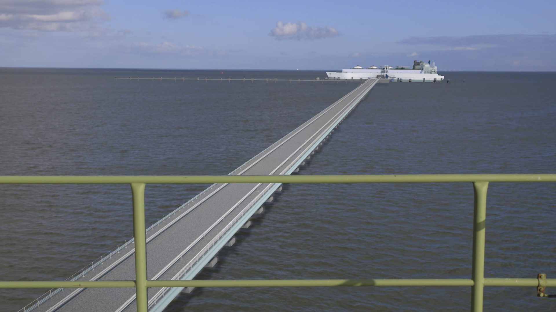 #D Rendering of the Wilhelmshaven FSRU and the connecting line.