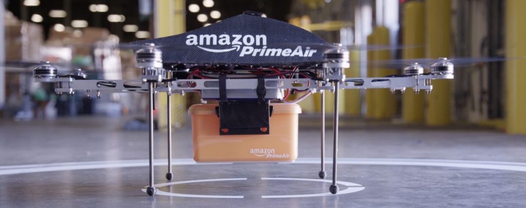 Amazon PrimeAir drone and package; Source: Amazon