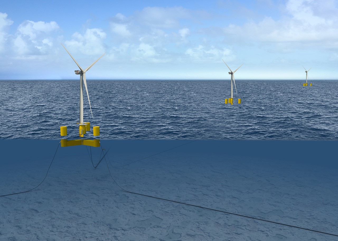 Artist's impression of Naval Energies' floating wind foundation at sea