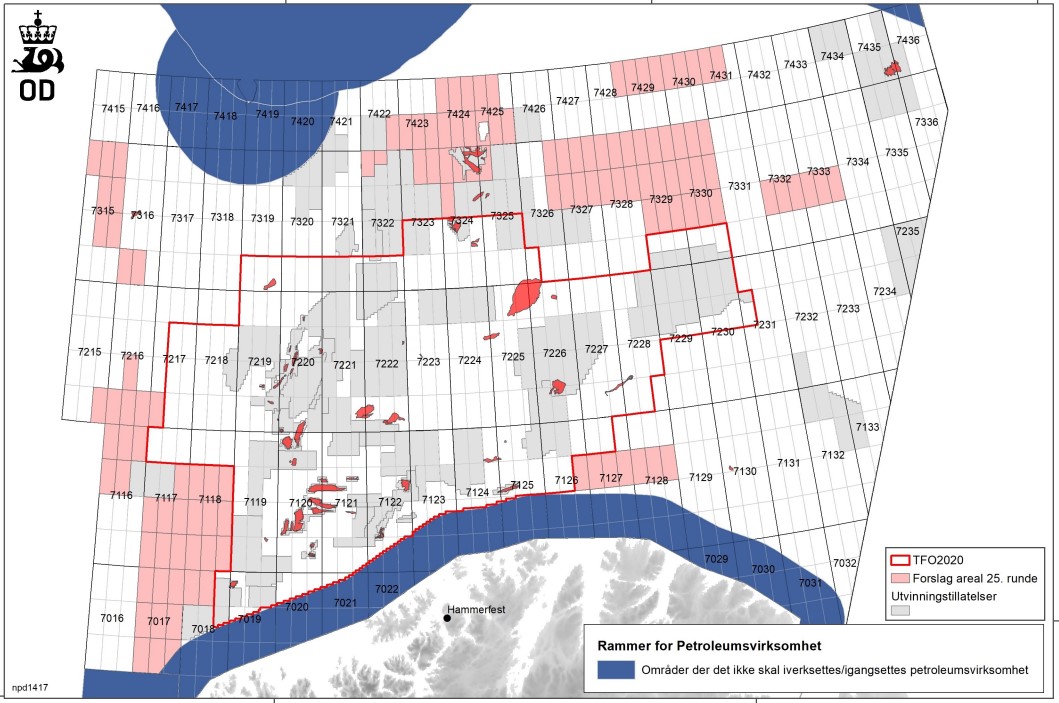 Barents Sea blocks in 25th Licensing round; Source: Norway's Ministry of Petroleum and Energy