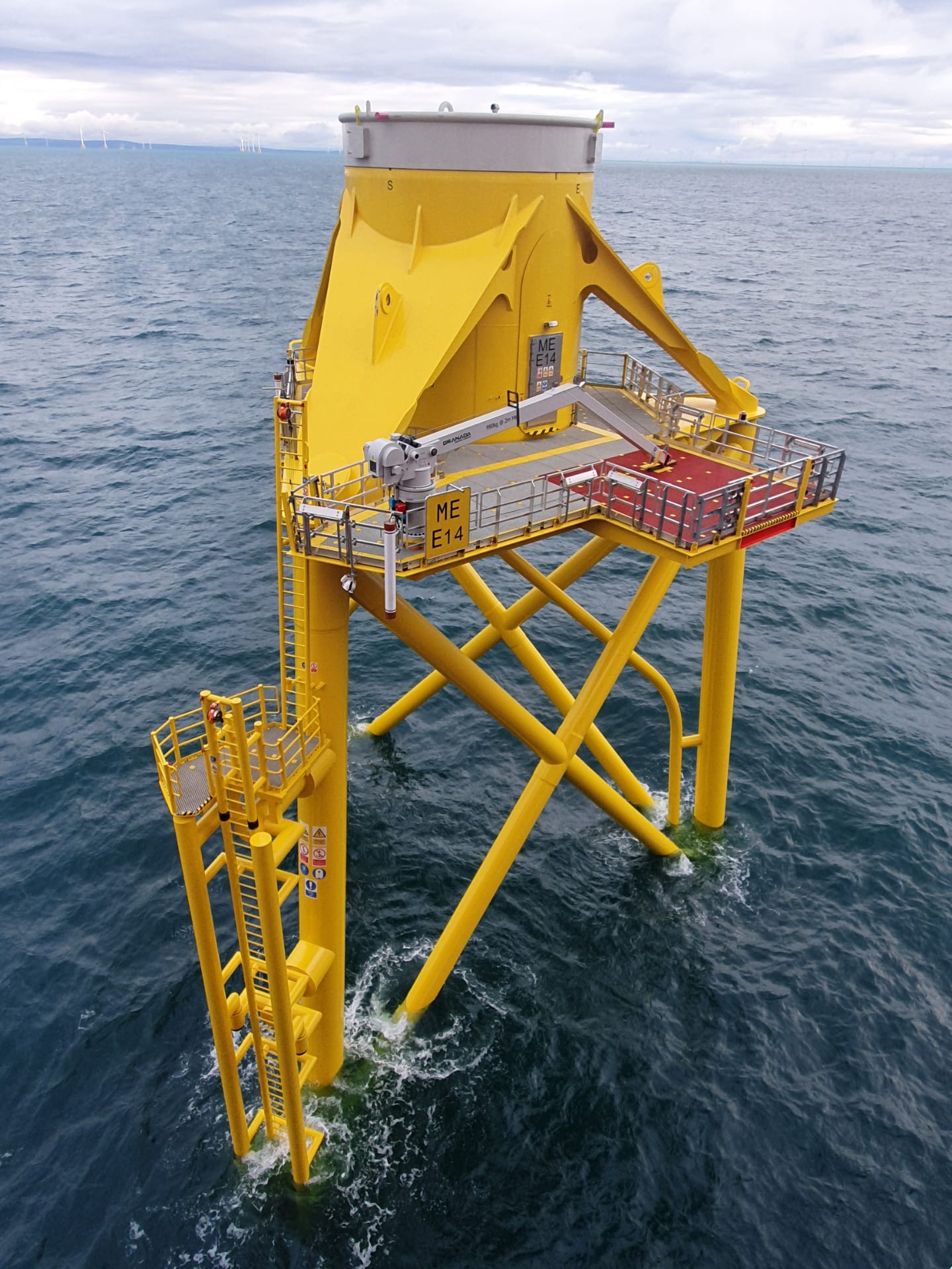 The first Moray East yellow jacket foundation installed at the offshore project site