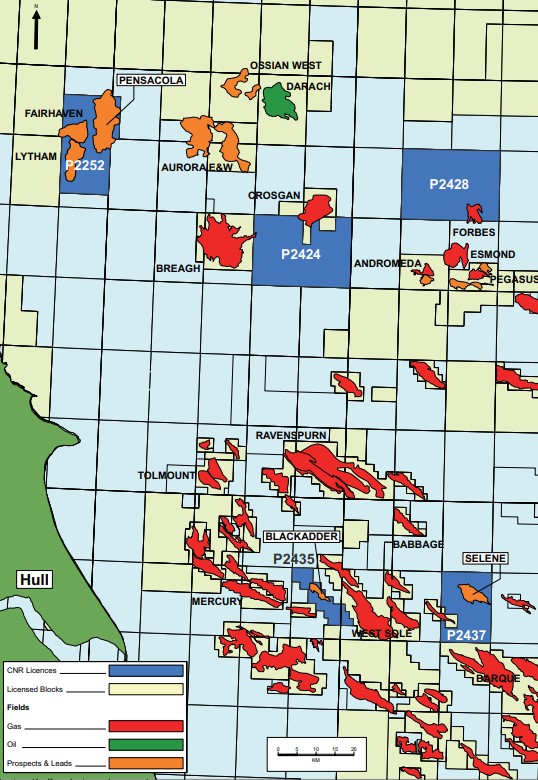 Deltic's Southern North Sea assets, including the Pensacola prospect. 