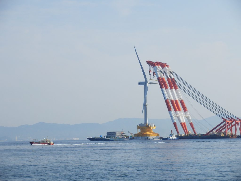 A wind turbine being installed offshore Japan