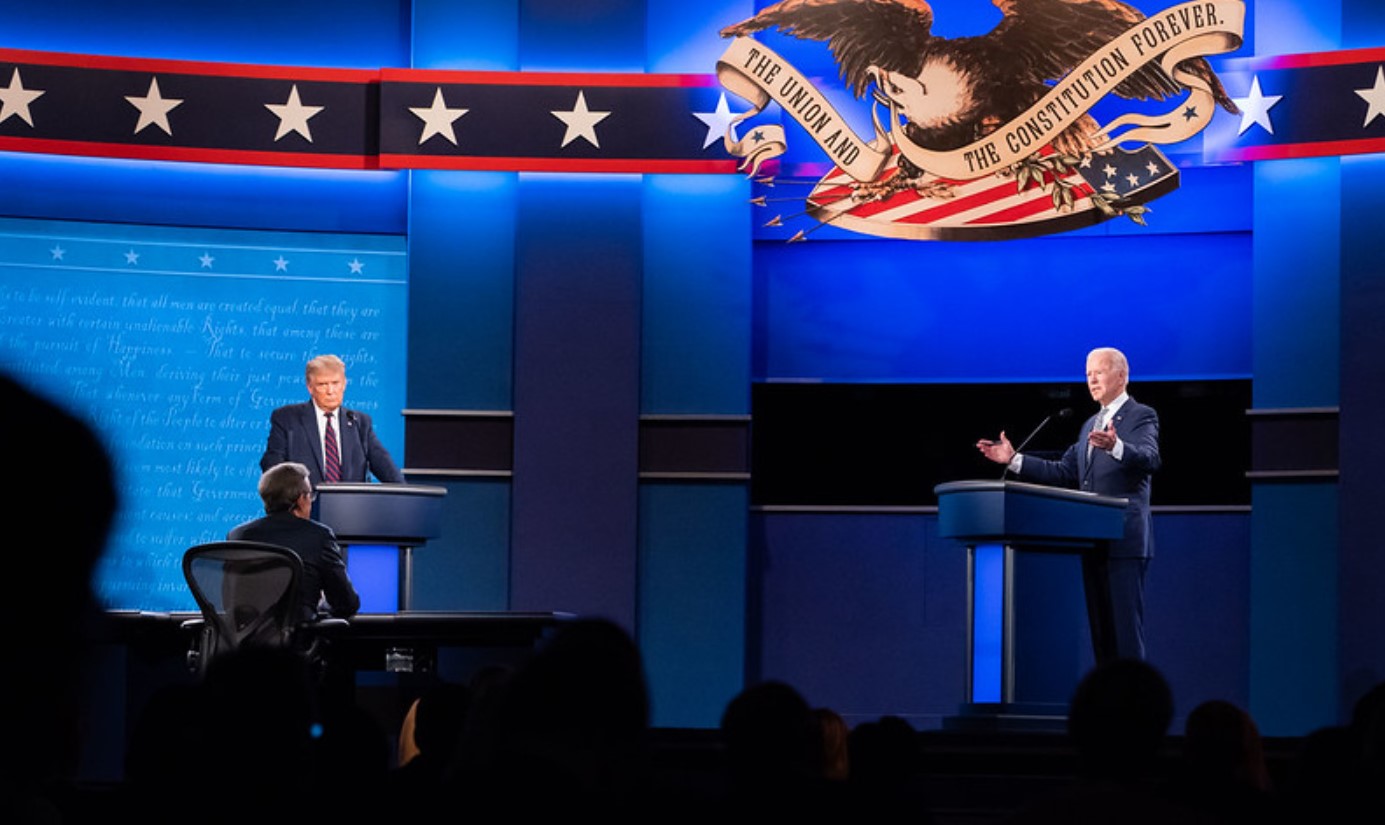 Donald Trump (L) and Joe Biden (R) at the Presidential debate; Source: Biden's campaign website
