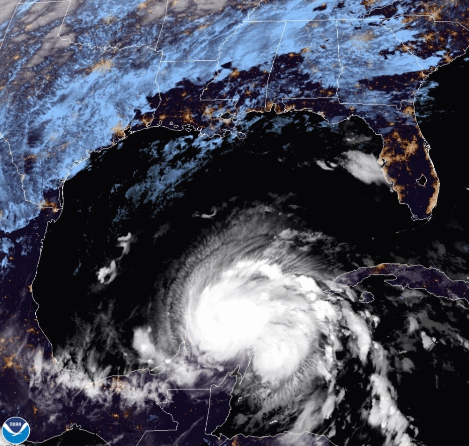 A satellite image of storm Zeta in the Gulf of Mexico. Source: NOAA