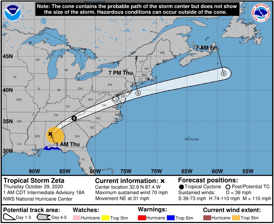 Cone of Hurricane Zeta; Source: BSEE