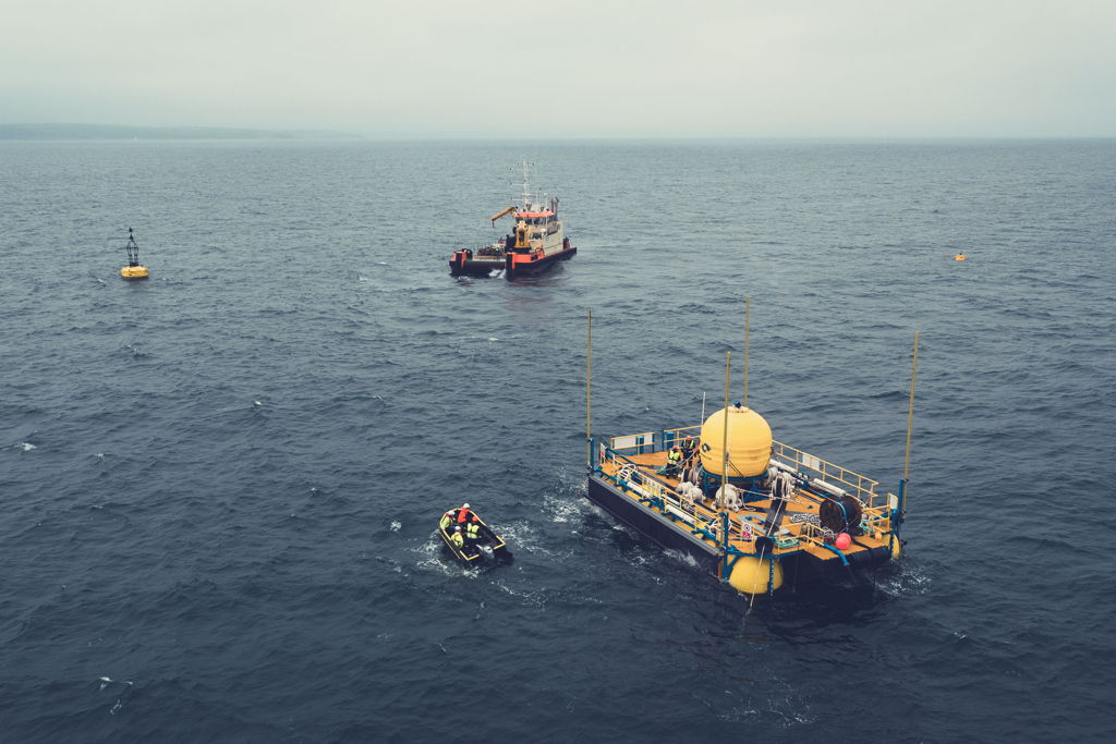 A photo of a quarter-scale WaveSub device developed by Welsh-based business Marine Power Systems (Courtesy of Marine Power Systems)