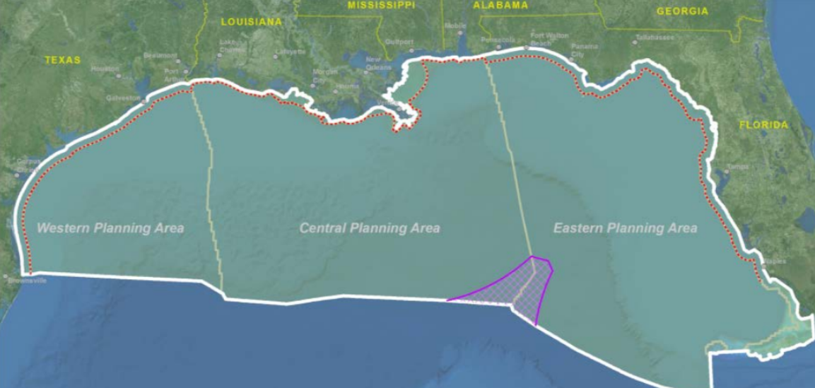 A map of offshore wind areas in Gulf of Mexico