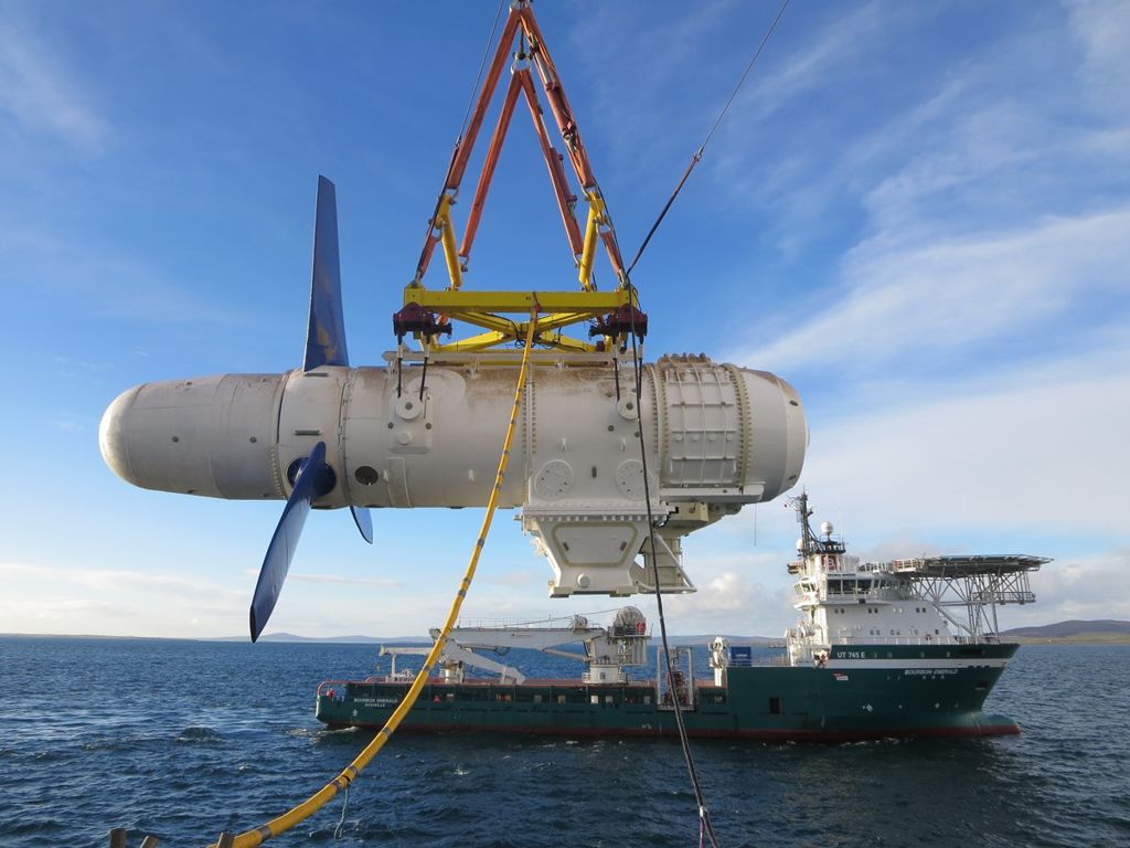 A photo of the Voith Hydro HyTide turbine (Courtesy of Aquatera)