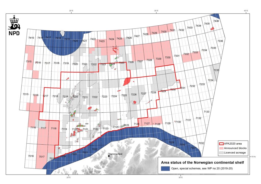 Map of acreage available for application in the Barents Sea in 25th licensing round in Norway. 